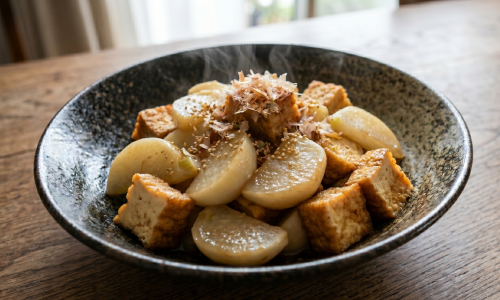 かぶと厚揚げの梅おかかさっぱり炒め